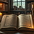Post: These images, six in number, all depict open books in candlelit libraries of antique splendor—tall...